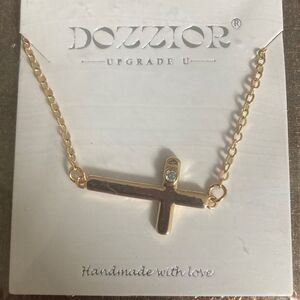 Cross gold tone chain necklace